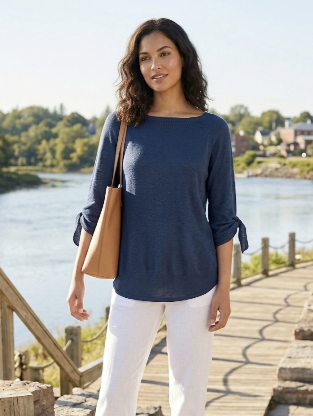 NWT Nic + Zoe Linen Blend Ruched Sleeve with Ties Lightweight Sweater Si…
